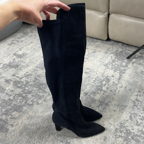 New Stuart Weitzman Heeled Pointed Toe Over The Knee Boots Black Suede Sz 4 - Picture 3 of 12